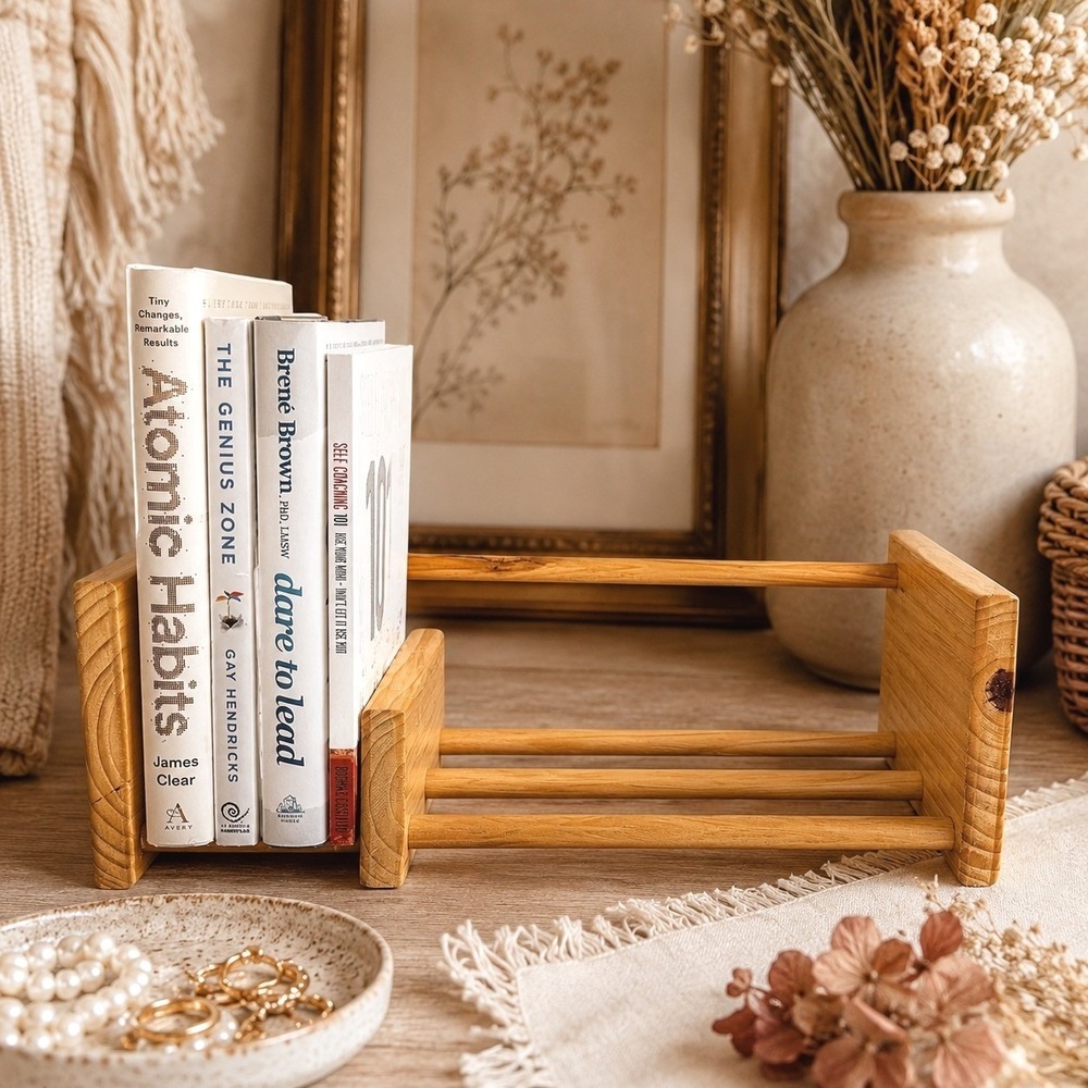 Vintage Adjustable Woodenâ Bookshelf Desktop Book Organizer Rack Cottagecore